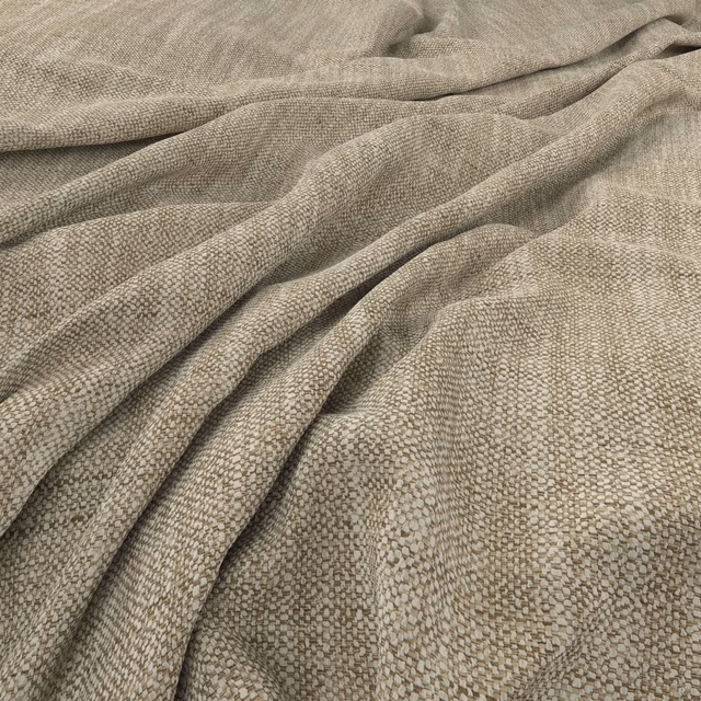Warm taupe woven fabric with a fine mottled texture falling in soft folds