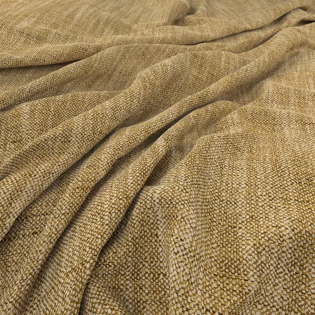 Warm ochre Lundby weave with flecked texture gathered into soft folds