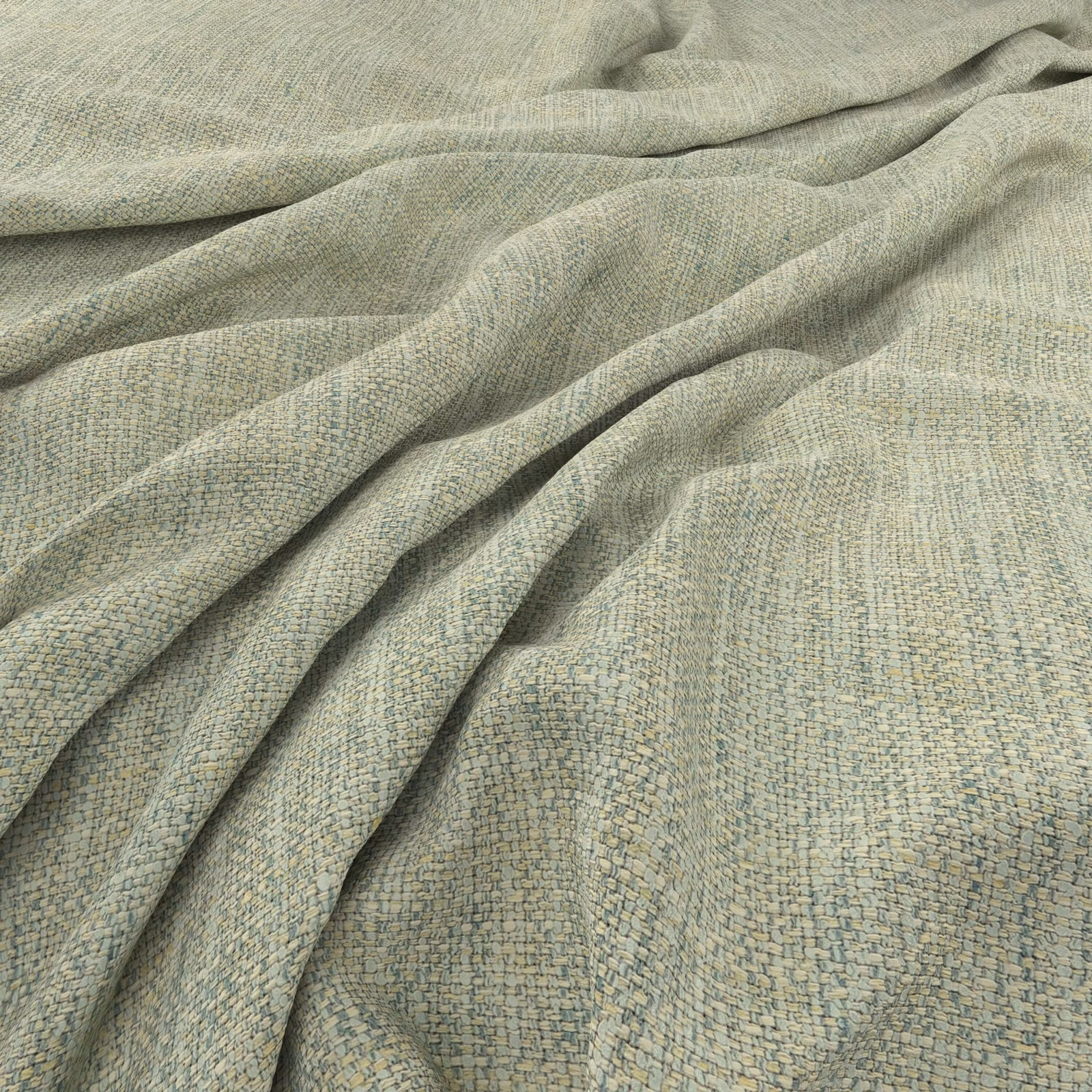 Pale seaglass woven fabric with blue-grey flecks and softly folded texture