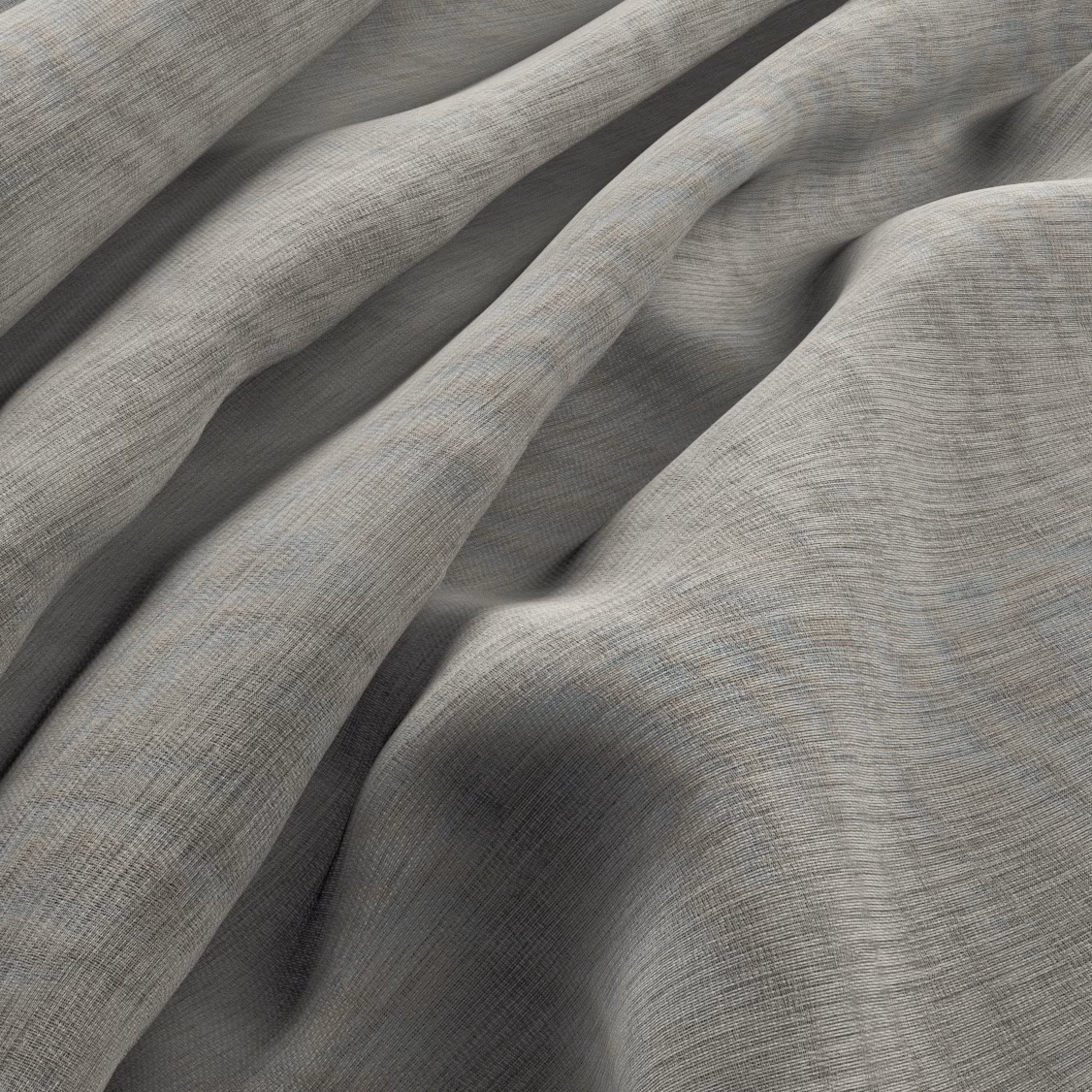 Warm grey flax textile with fine crosshatch weave draped into soft folds