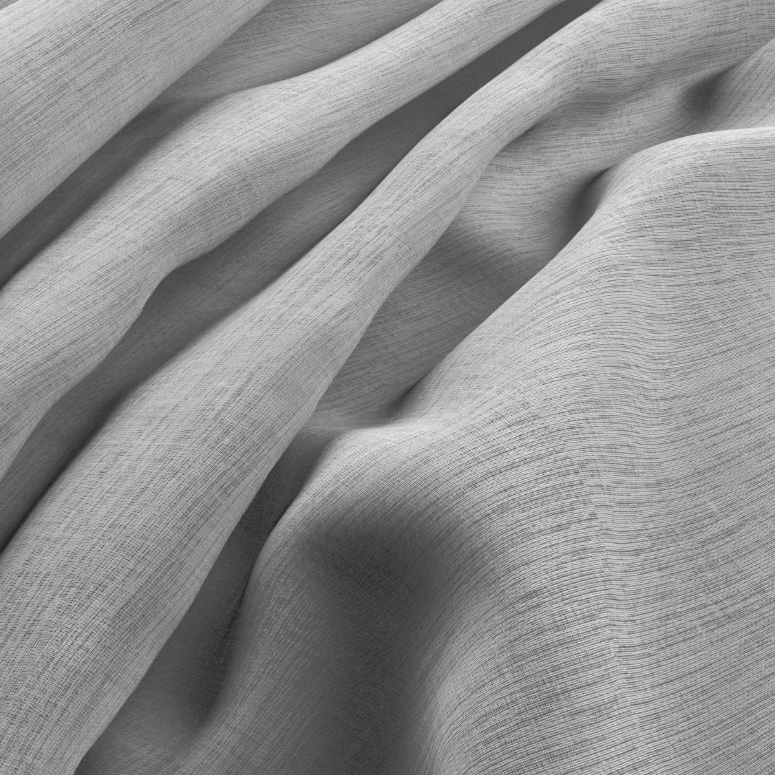 Pale frost-grey fabric with fine horizontal weave gathered into soft flowing folds