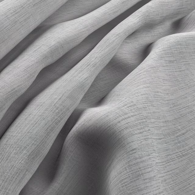 Pale frost-grey fabric with fine horizontal weave gathered into soft flowing folds