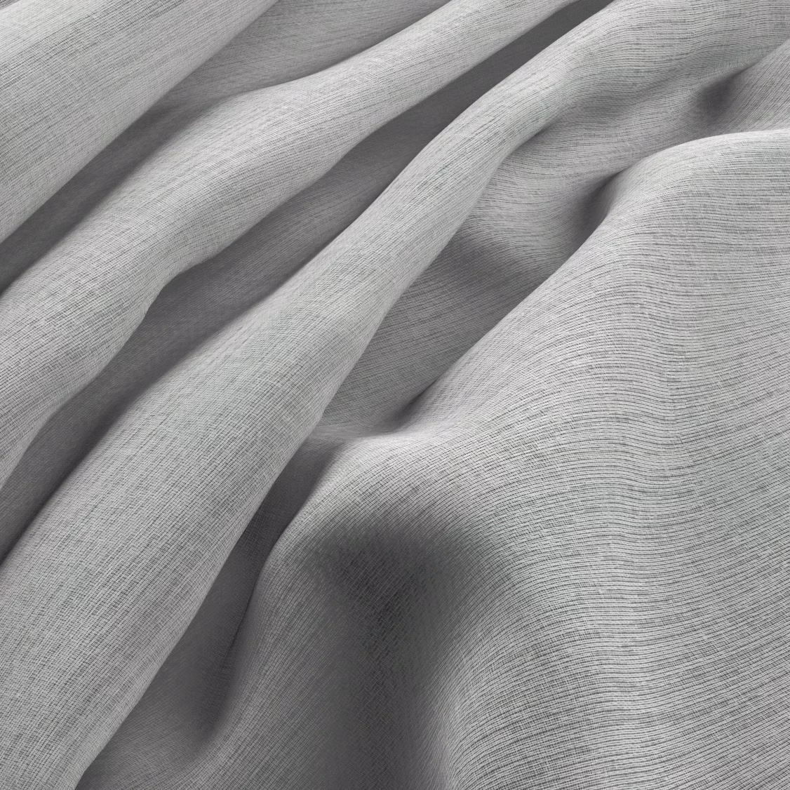 Pale grey-ivory fabric with fine horizontal weave gathered into soft fluid folds