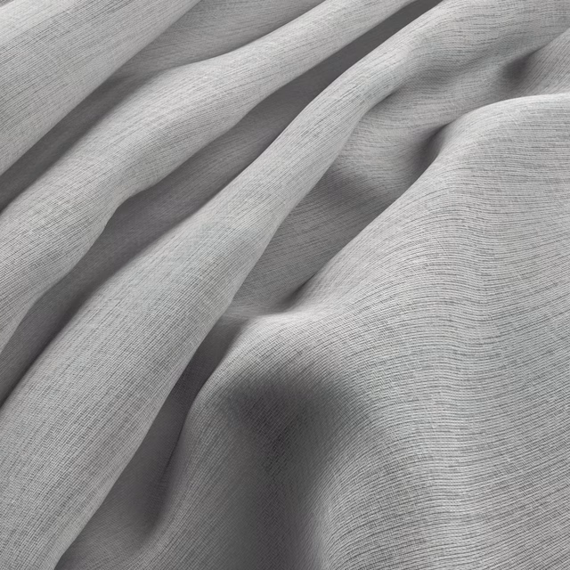 Pale grey-ivory fabric with fine horizontal weave gathered into soft fluid folds