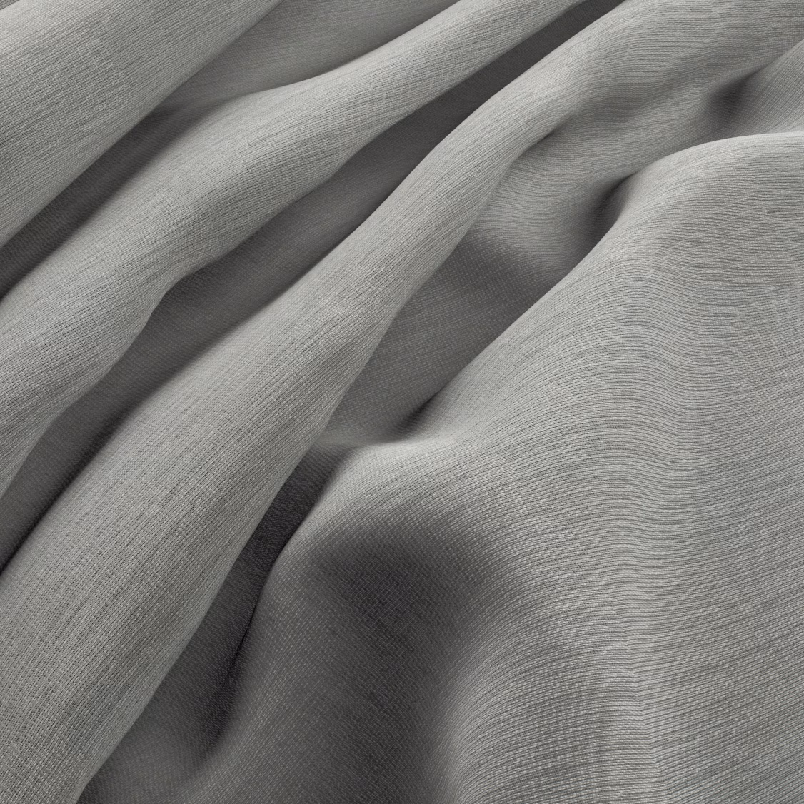 Cool smoke-grey fabric with fine horizontal ribbing gathered into soft flowing folds