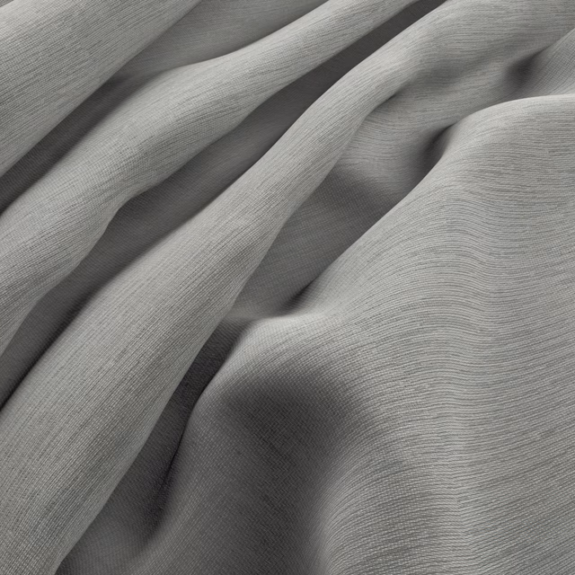 Cool smoke-grey fabric with fine horizontal ribbing gathered into soft flowing folds