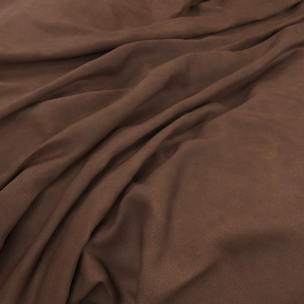 Deep cocoa-brown plain fabric with a soft sheen gathered into flowing folds