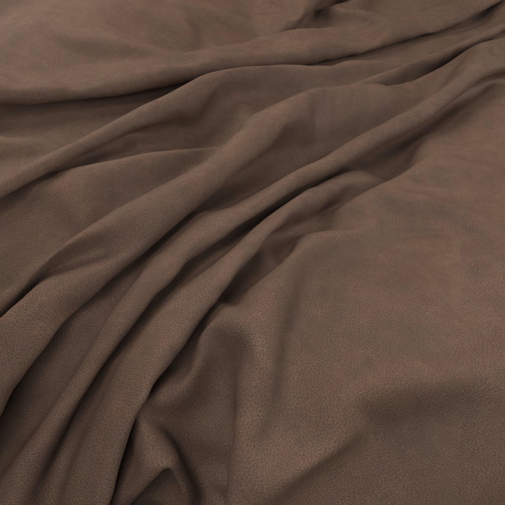 Deep chocolate brown fabric with a fine matte texture and softly gathered folds
