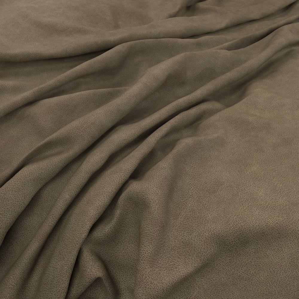 Draped greyed olive taupe fabric with fine pebbled texture and soft tonal folds