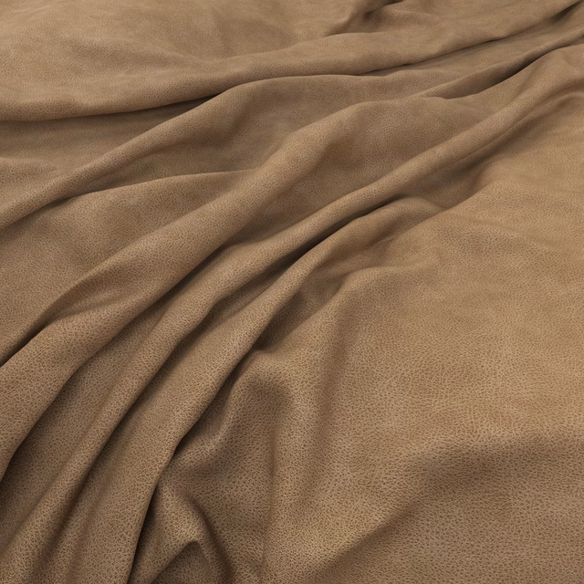 Warm taupe-brown fabric with fine pebbled grain gathered into soft folds