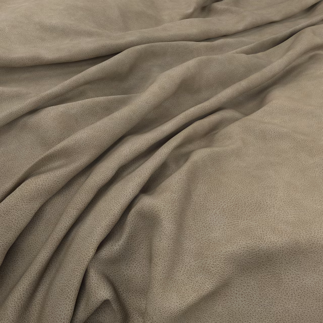 Warm stone taupe fabric with fine pebbled texture draped into soft folds