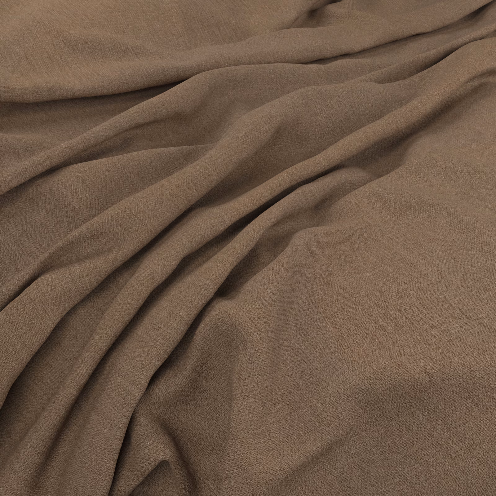 Warm taupe-brown plain-weave fabric arranged in soft, fluid folds