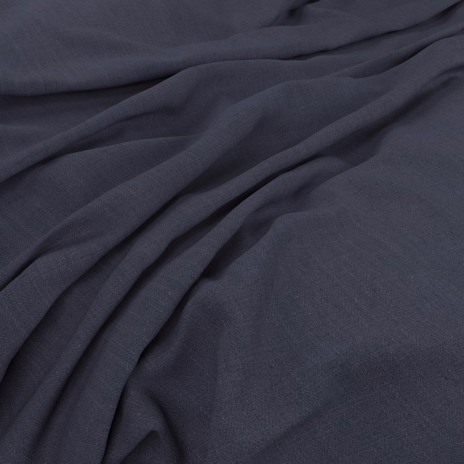 Deep blueberry blue plain-weave fabric shown in fluid overlapping folds
