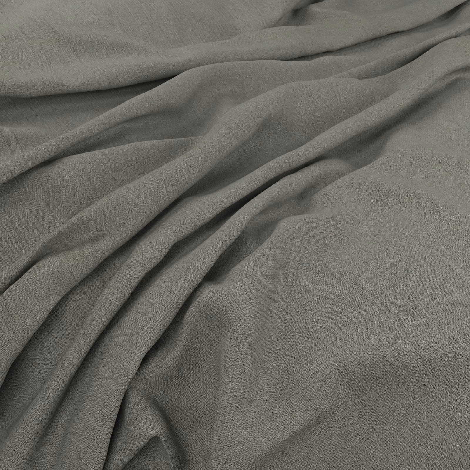 Muted olive-grey plain weave fabric shown in soft, fluid folds