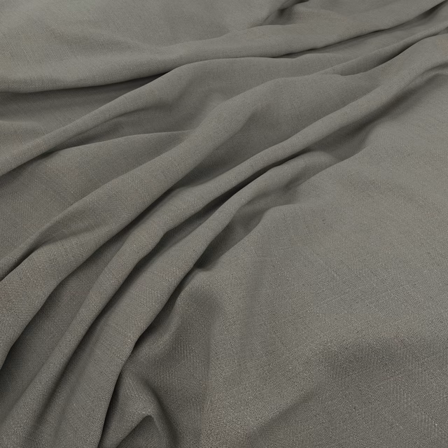 Muted olive-grey plain weave fabric shown in soft, fluid folds