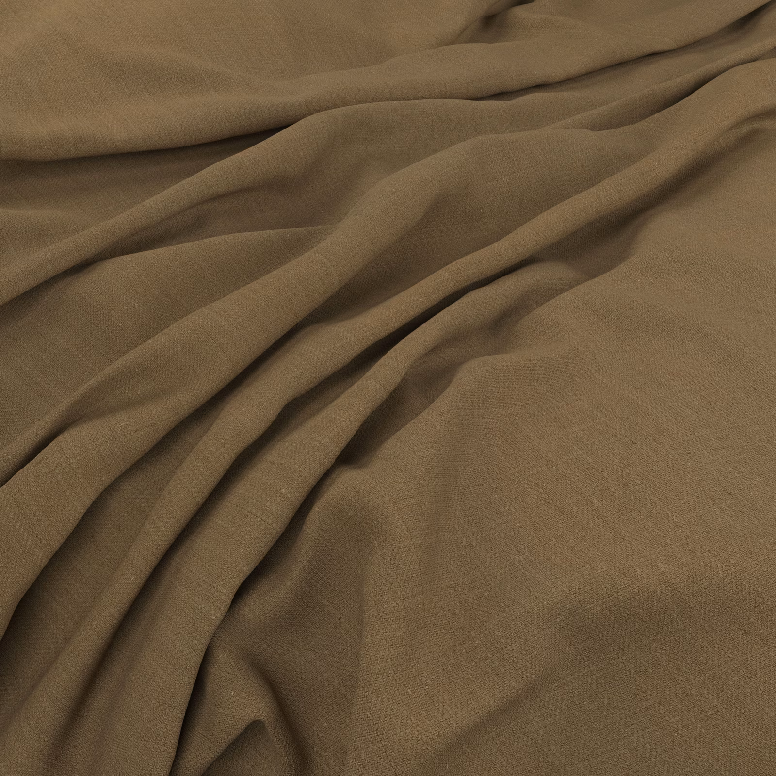 Muted olive-brown finely woven fabric draped in soft, fluid folds