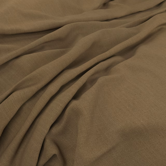 Muted olive-brown finely woven fabric draped in soft, fluid folds