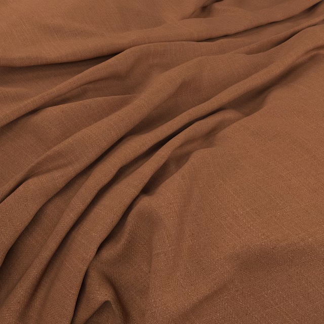 Warm maple-brown plain weave fabric draped in softly textured folds