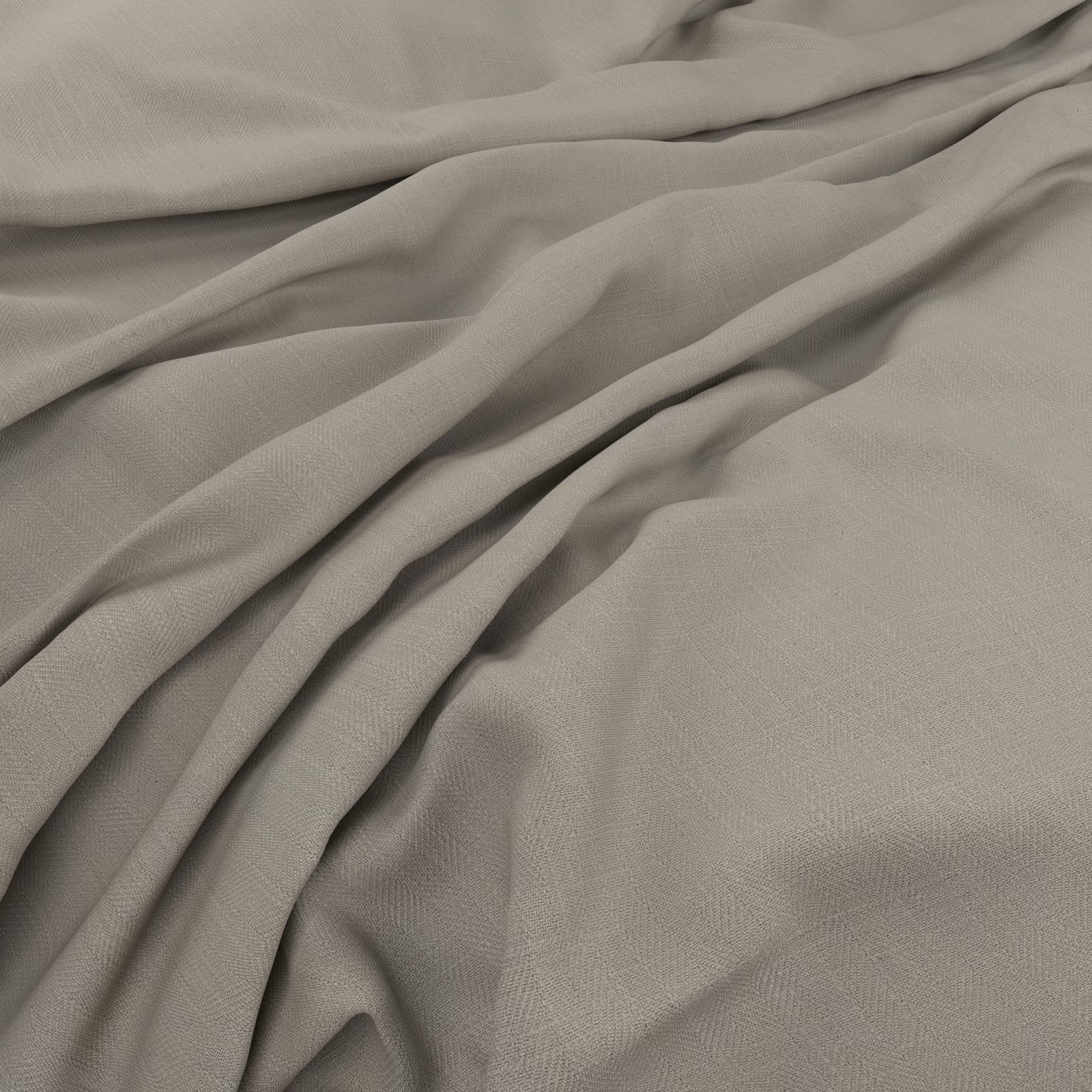 Warm stone taupe woven fabric draped in soft folds with subtle fine texture