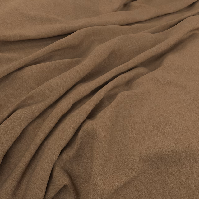Warm nutmeg-brown fine weave gathered into soft, fluid folds