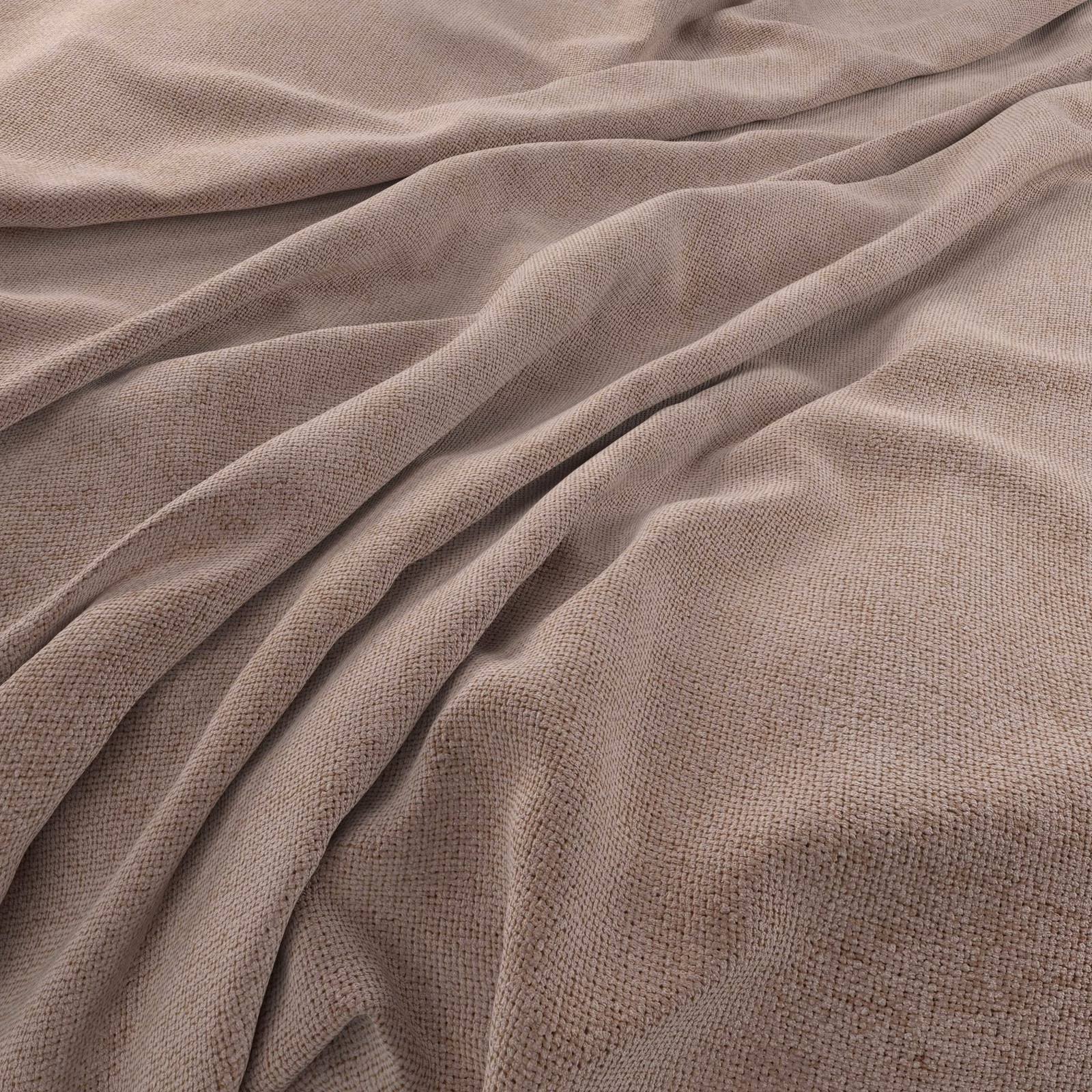 Muted blush-pink woven fabric draped in broad, softly shadowed folds
