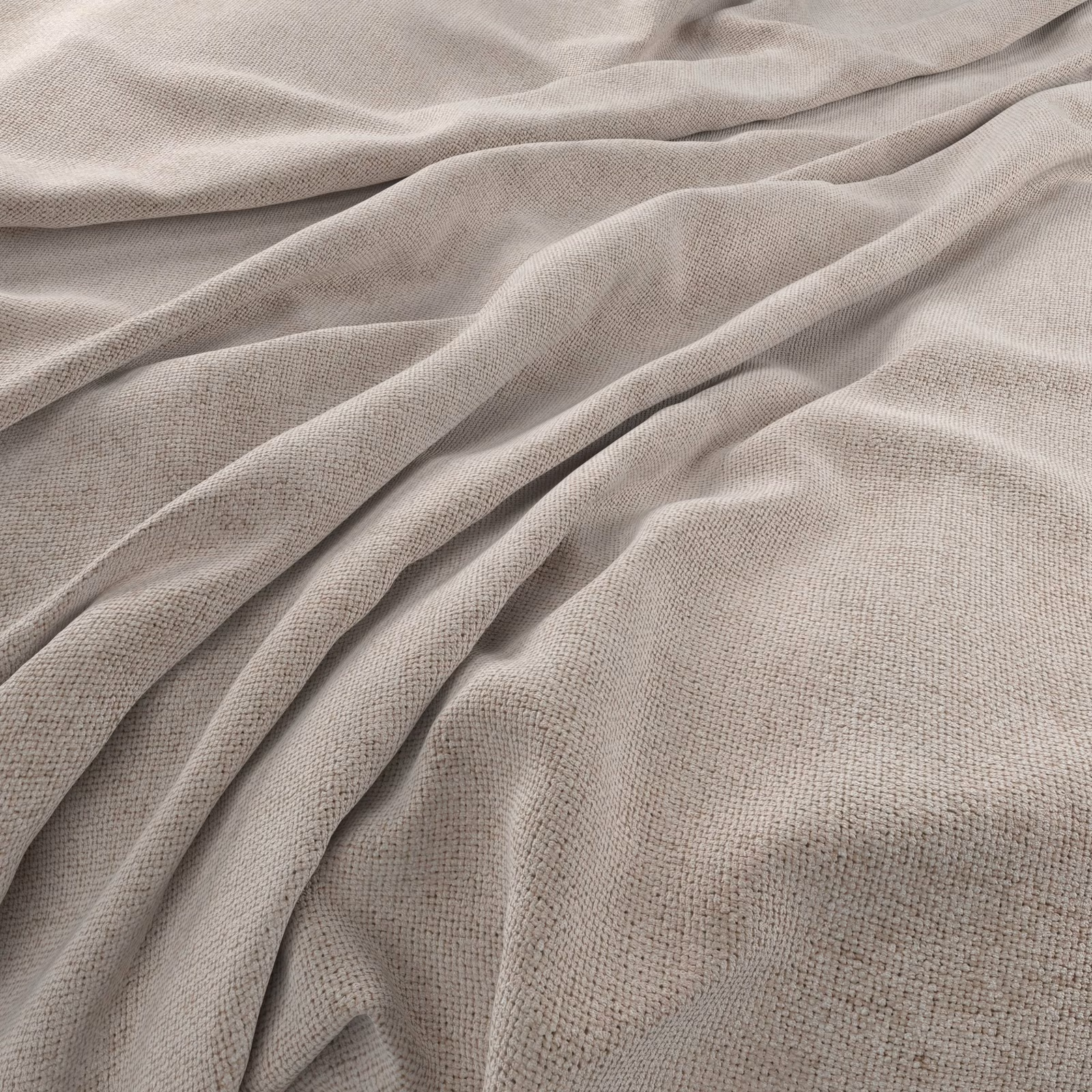 Warm ecru plain weave fabric gathered into soft, shadowed folds