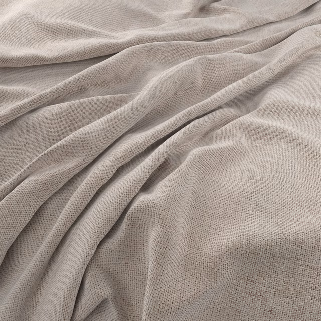 Warm ecru plain weave fabric gathered into soft, shadowed folds