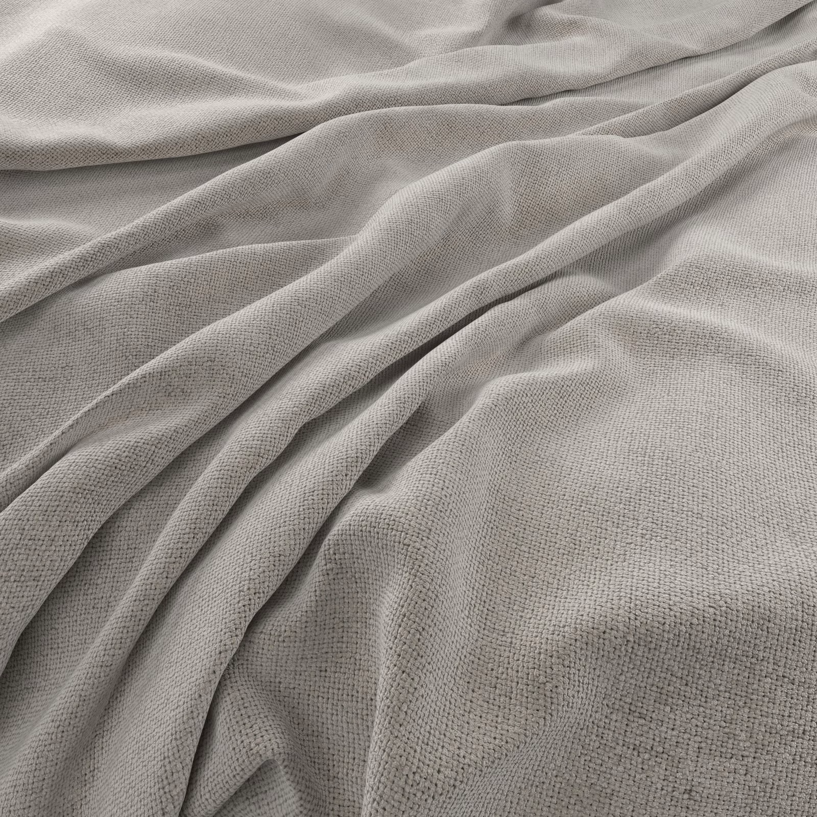 Pale greige woven fabric with fine texture gathered into soft flowing folds