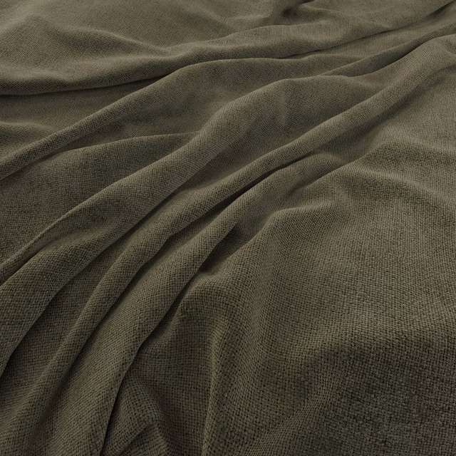 Close-up of muted moss-green woven fabric with soft folds and fine texture