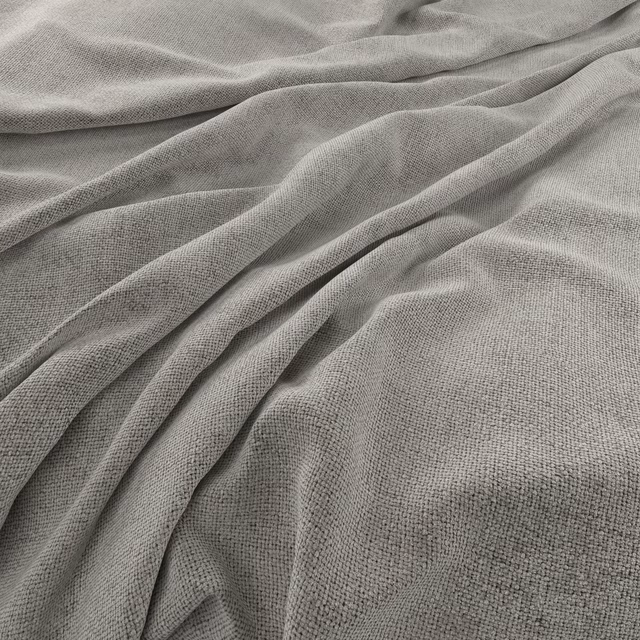 Warm pebble-grey woven fabric with fine texture gathered into soft, flowing folds