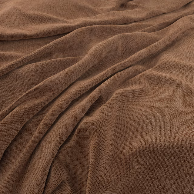 Warm Tuscan brown woven fabric with fine texture arranged in deep, soft folds
