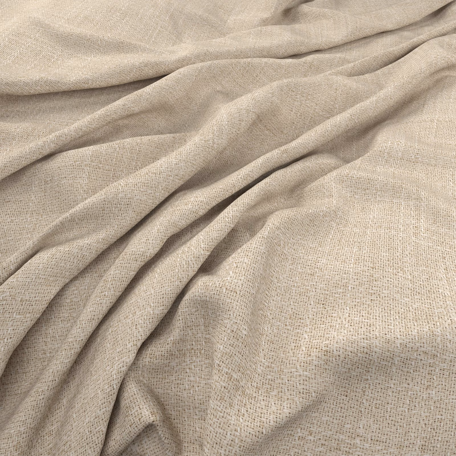Warm calico-beige plain weave fabric gathered into soft, fluid folds