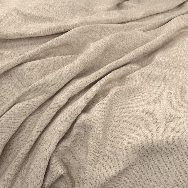 Warm calico-beige plain weave fabric gathered into soft, fluid folds