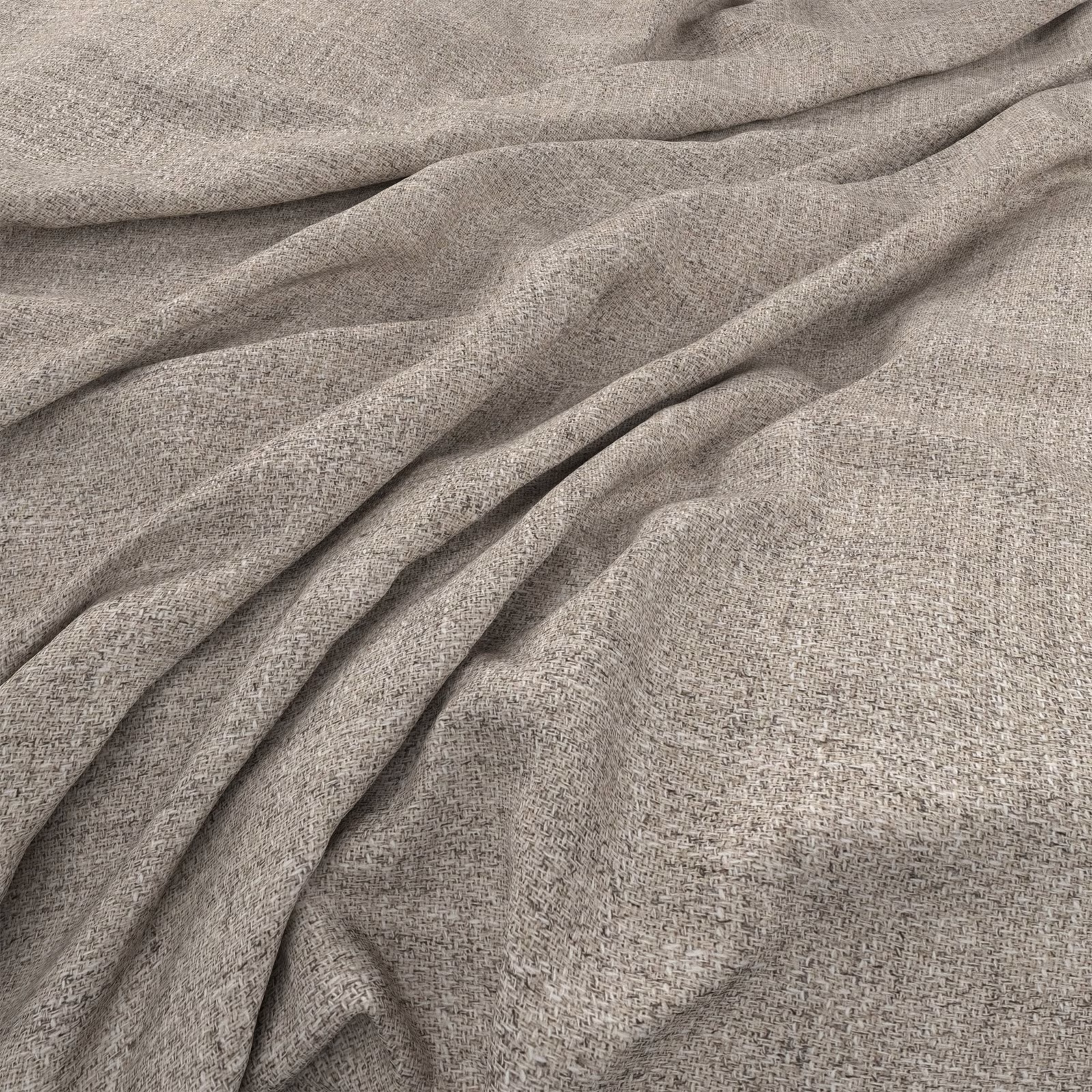 Cool grey-taupe Malvern textile with a fine flecked weave gathered in soft folds