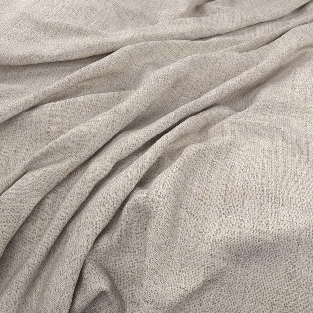 Pale greige woven textile with an open linen-like texture in soft folds