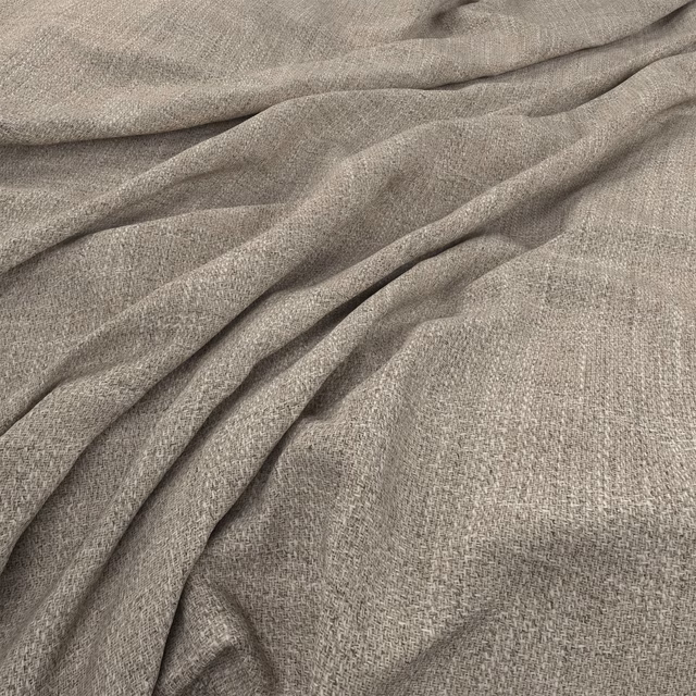 Warm taupe-grey marl fabric with fine woven flecks and softly gathered folds