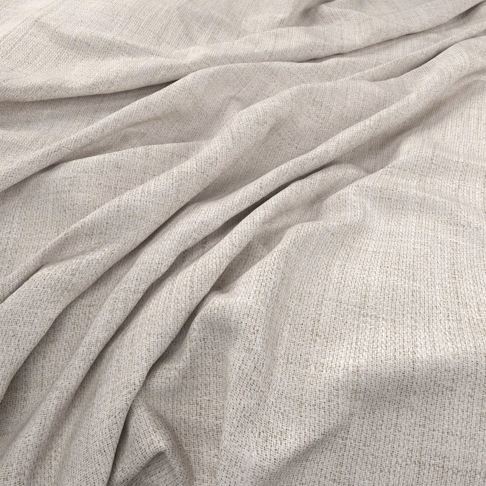 Warm oyster fabric with fine flecked weave gathered into softly shadowed folds