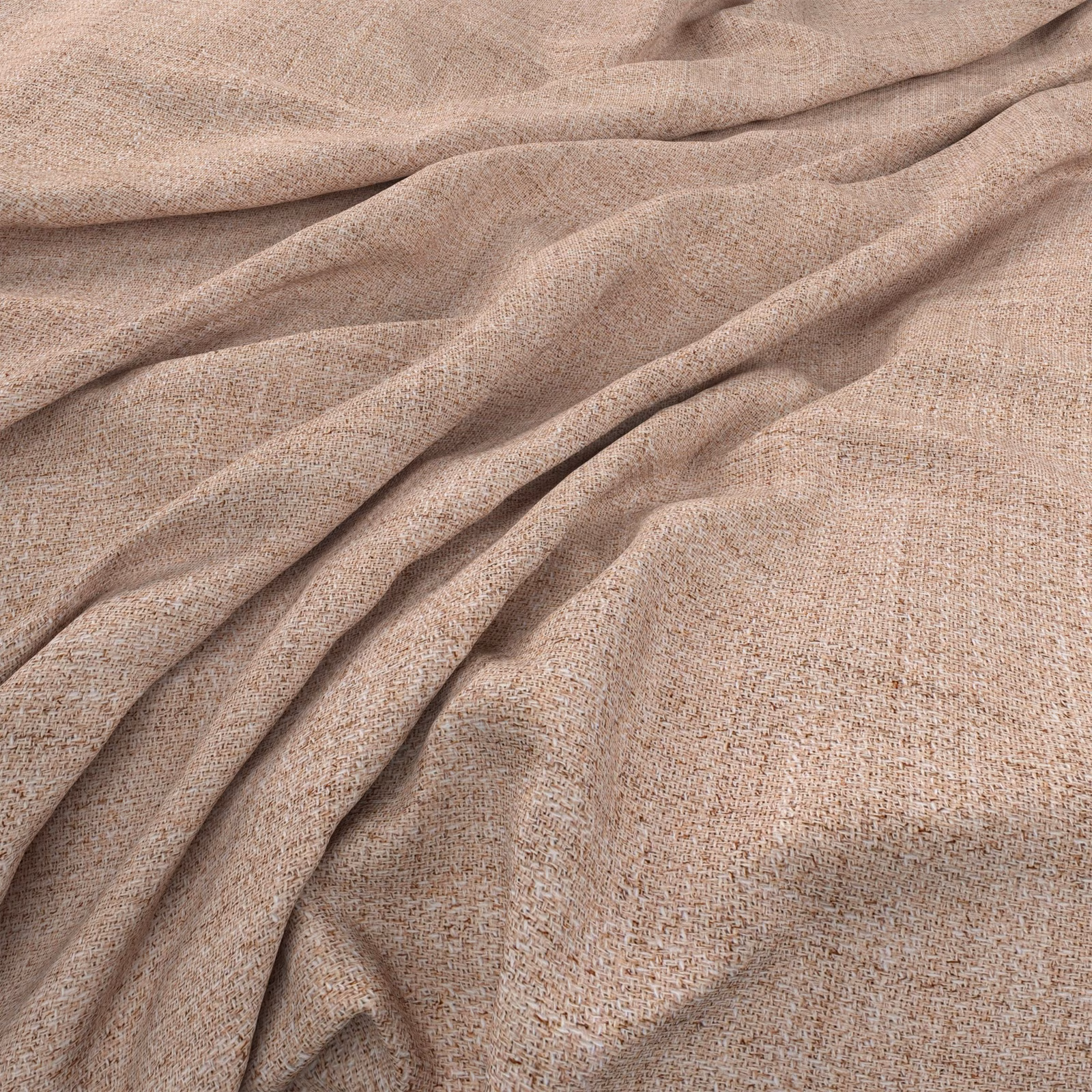 Warm shell-beige plain weave with fine flecking, shown in soft flowing folds