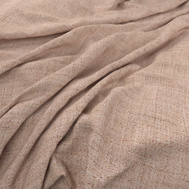 Warm shell-beige plain weave with fine flecking, shown in soft flowing folds