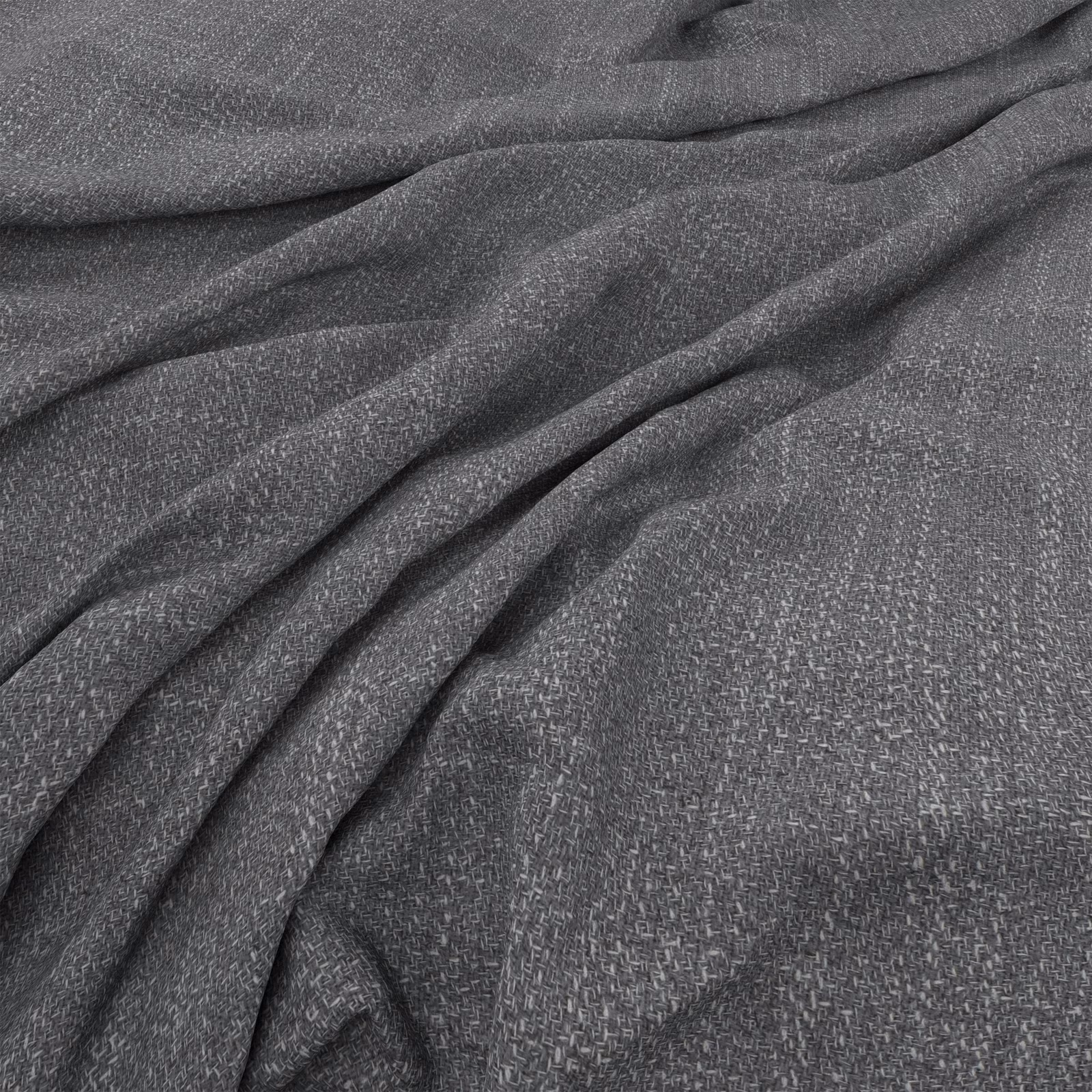 Dark storm-grey woven textile showing fine crosshatched texture and softly folded drape