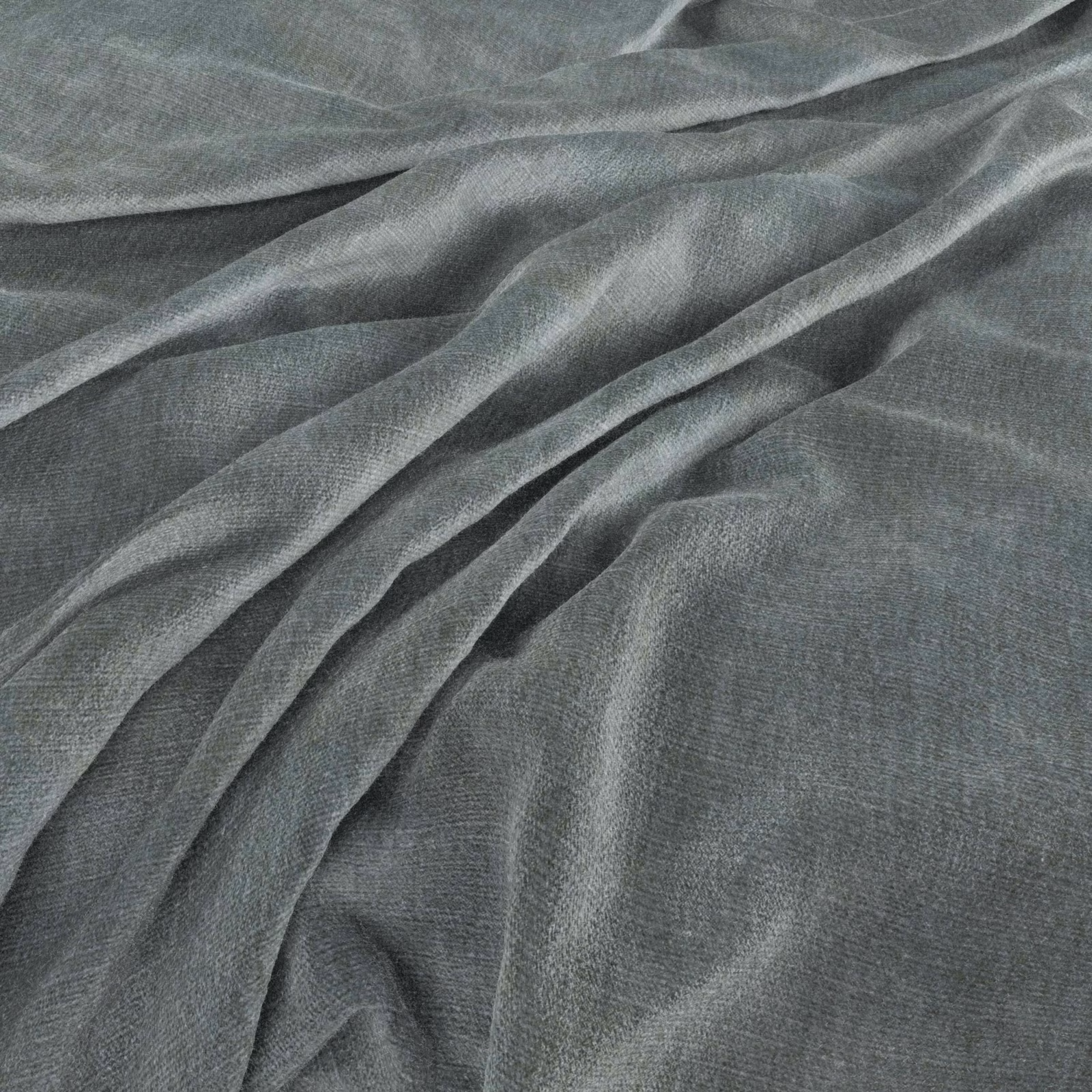 Cool airforce blue-grey woven fabric gathered into fluid, softly highlighted folds