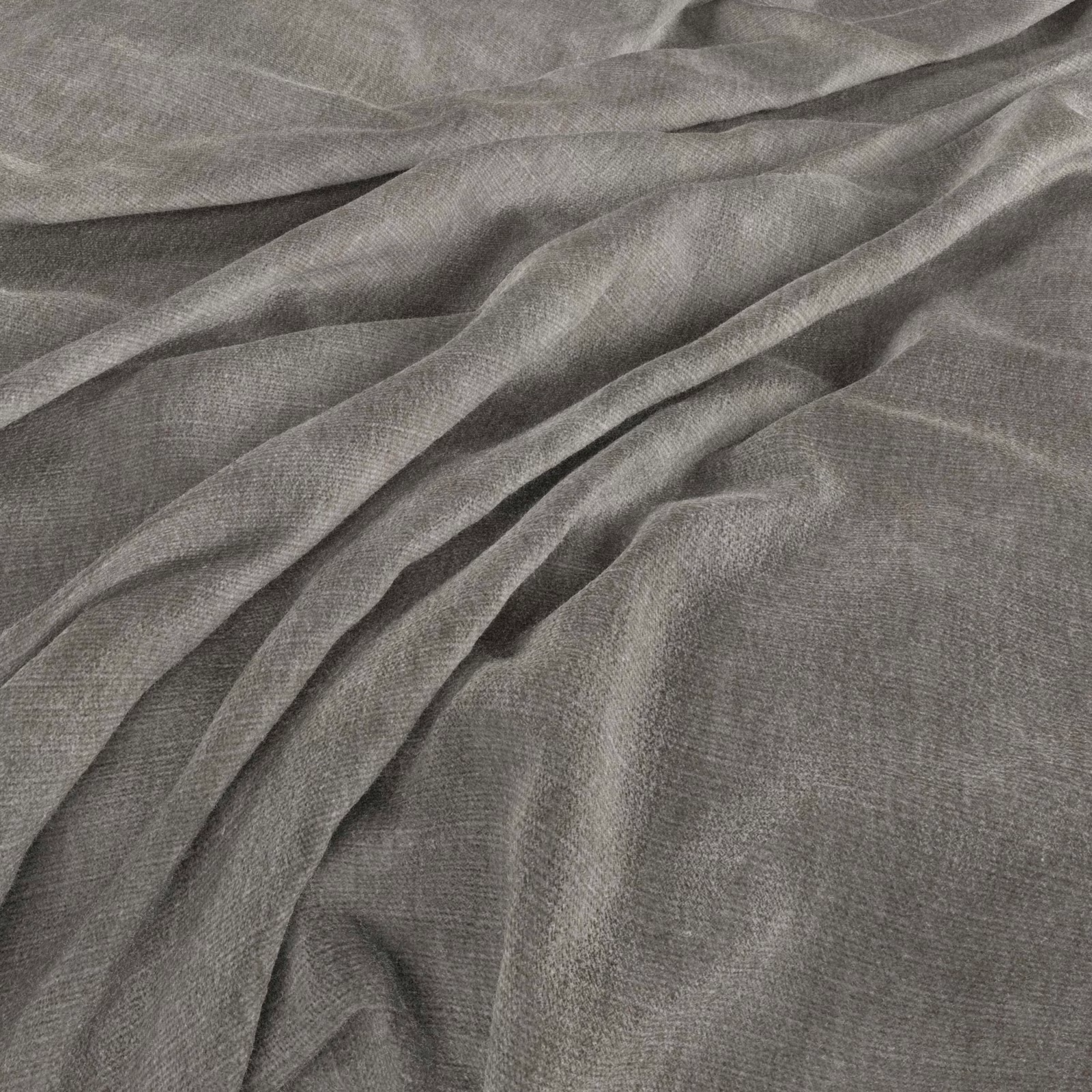 Cool asphalt-grey fabric showing fine crosshatch weave in soft fluid folds