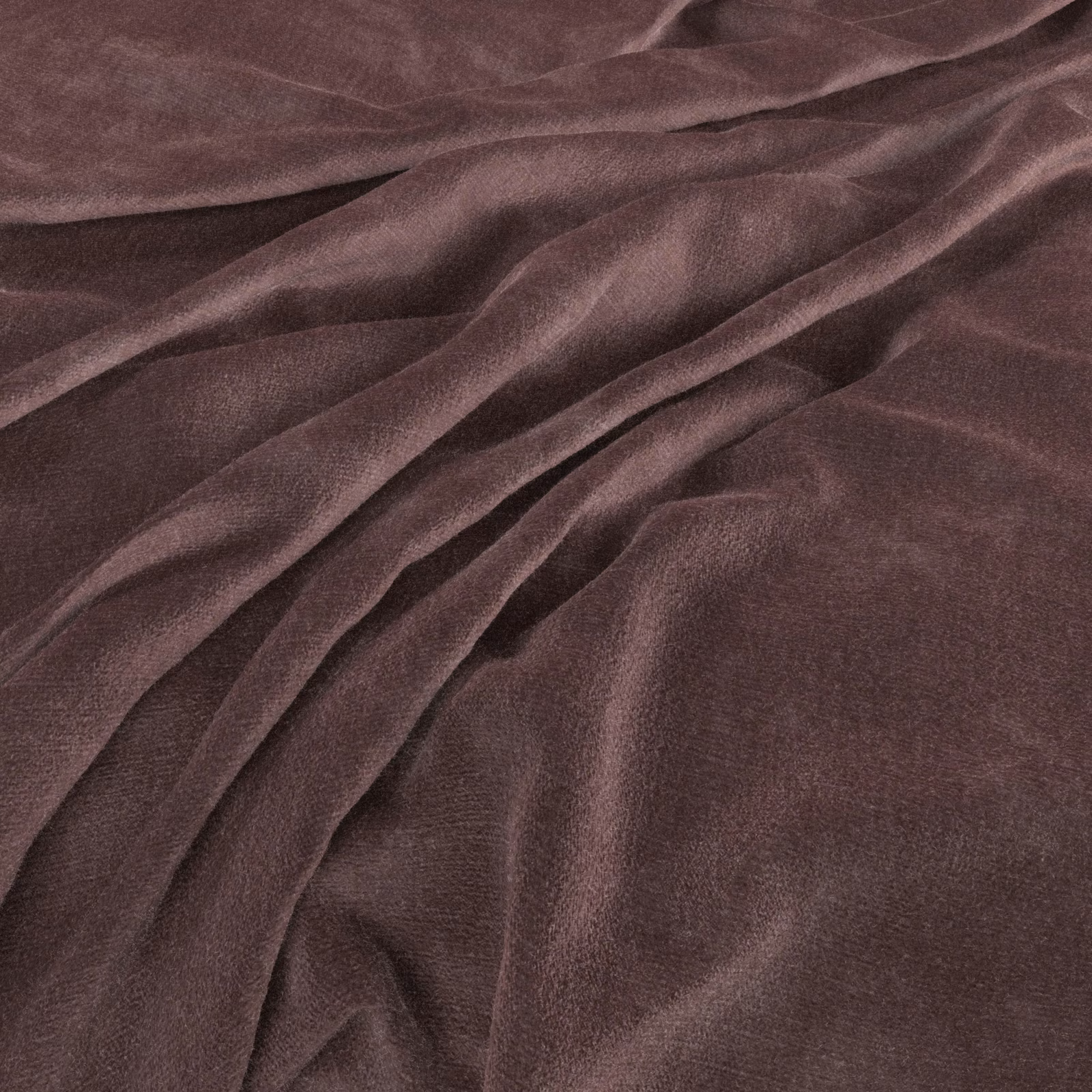 Deep aubergine plum fabric with softly napped texture and subtle sheen in folded drape