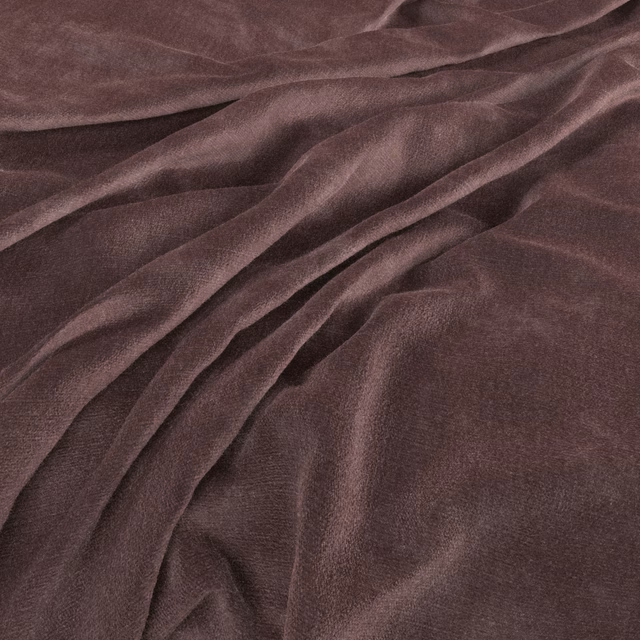 Deep aubergine plum fabric with softly napped texture and subtle sheen in folded drape