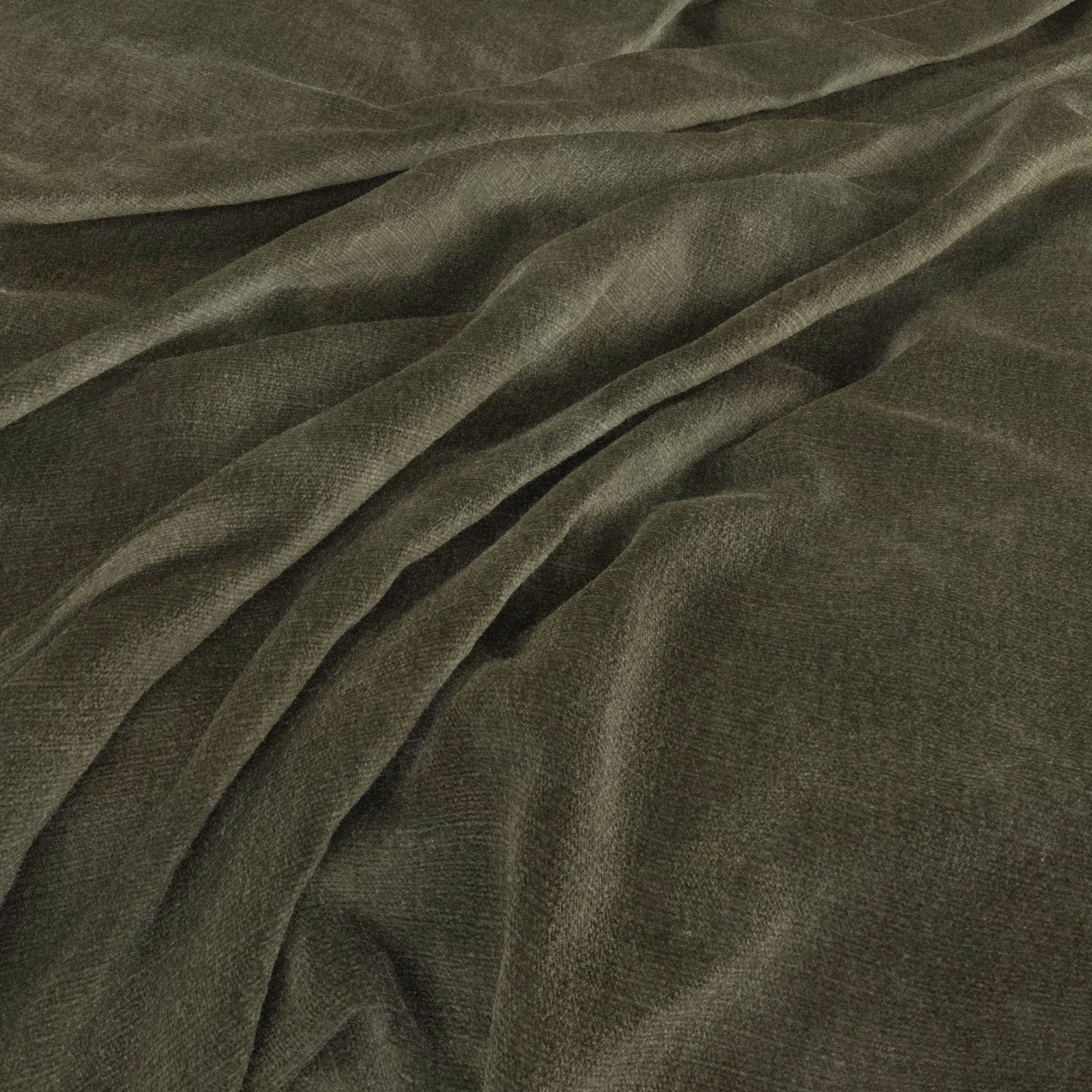 Deep conifer-green woven fabric draped in soft folds with subtle crosshatch texture