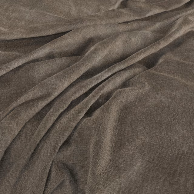 Muted taupe-brown woven fabric in soft folds, showing a fine crosshatch texture