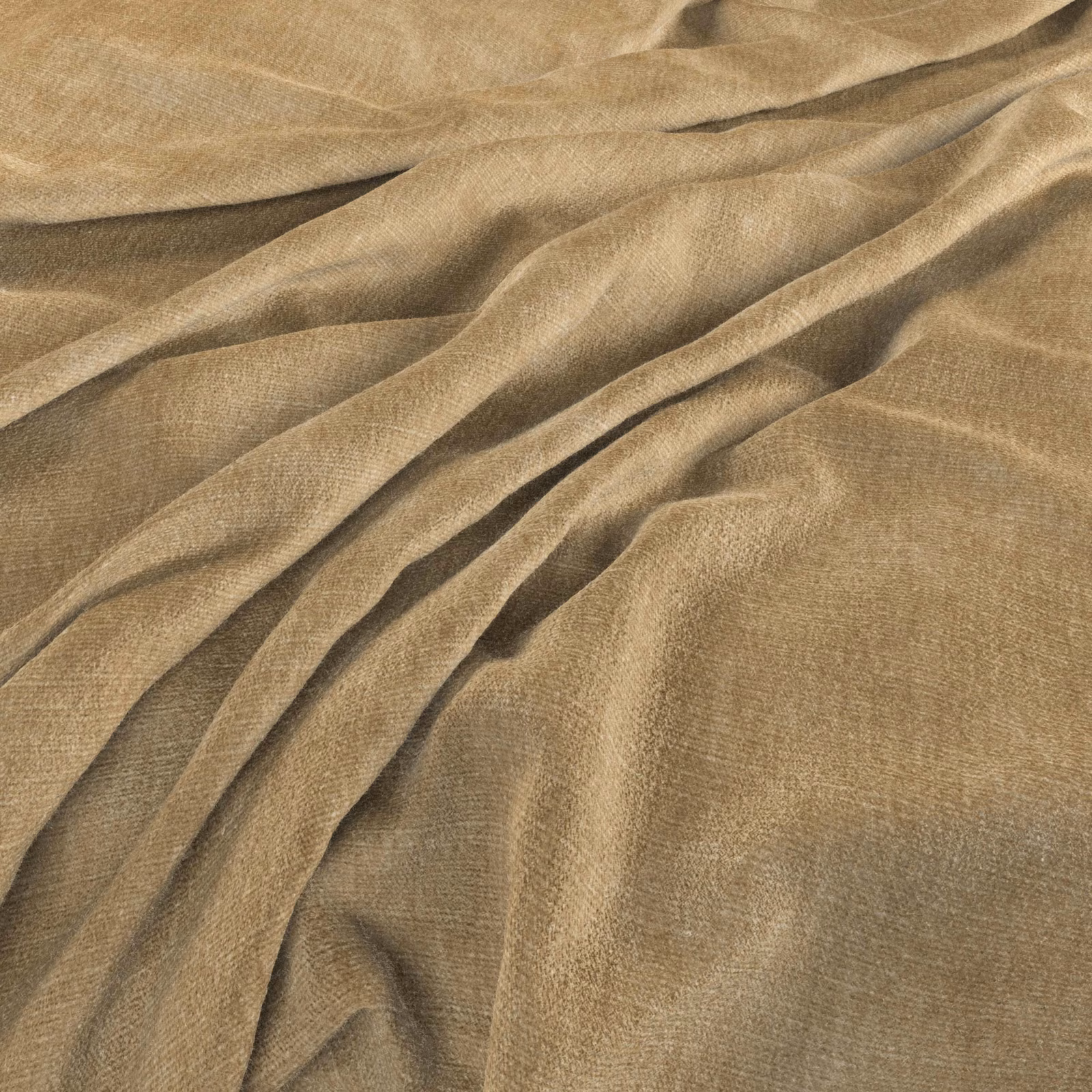 Warm fawn-beige plain weave gathered into softly shadowed folds