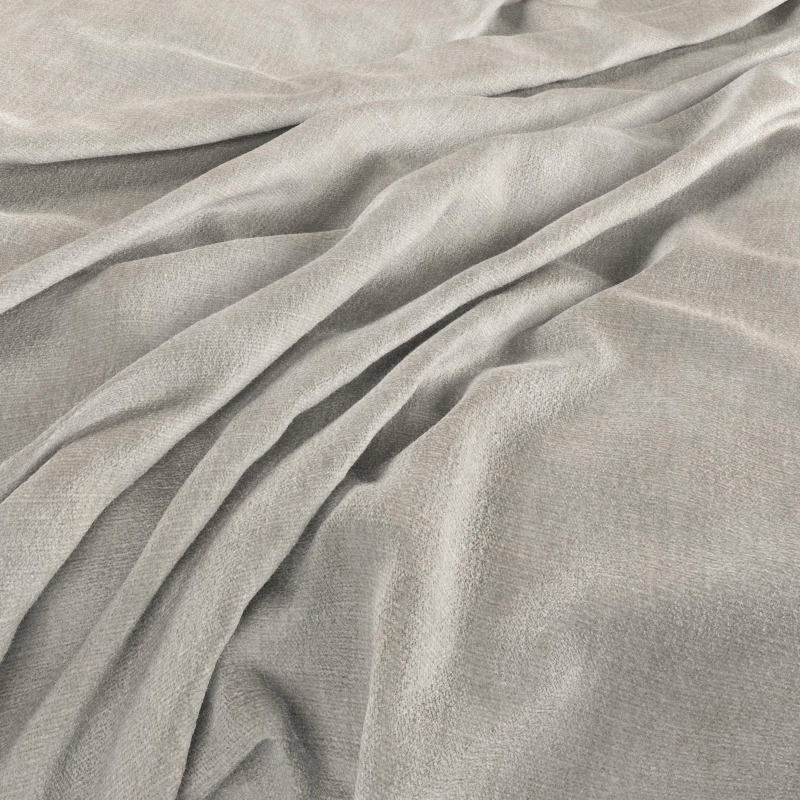 Pale fog-grey woven fabric gathered into soft folds with subtle tonal highlights