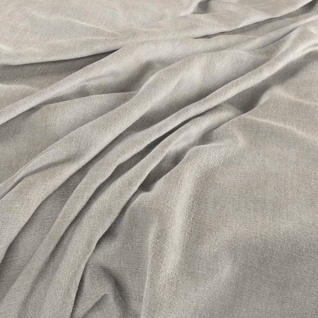 Pale fog-grey woven fabric gathered into soft folds with subtle tonal highlights