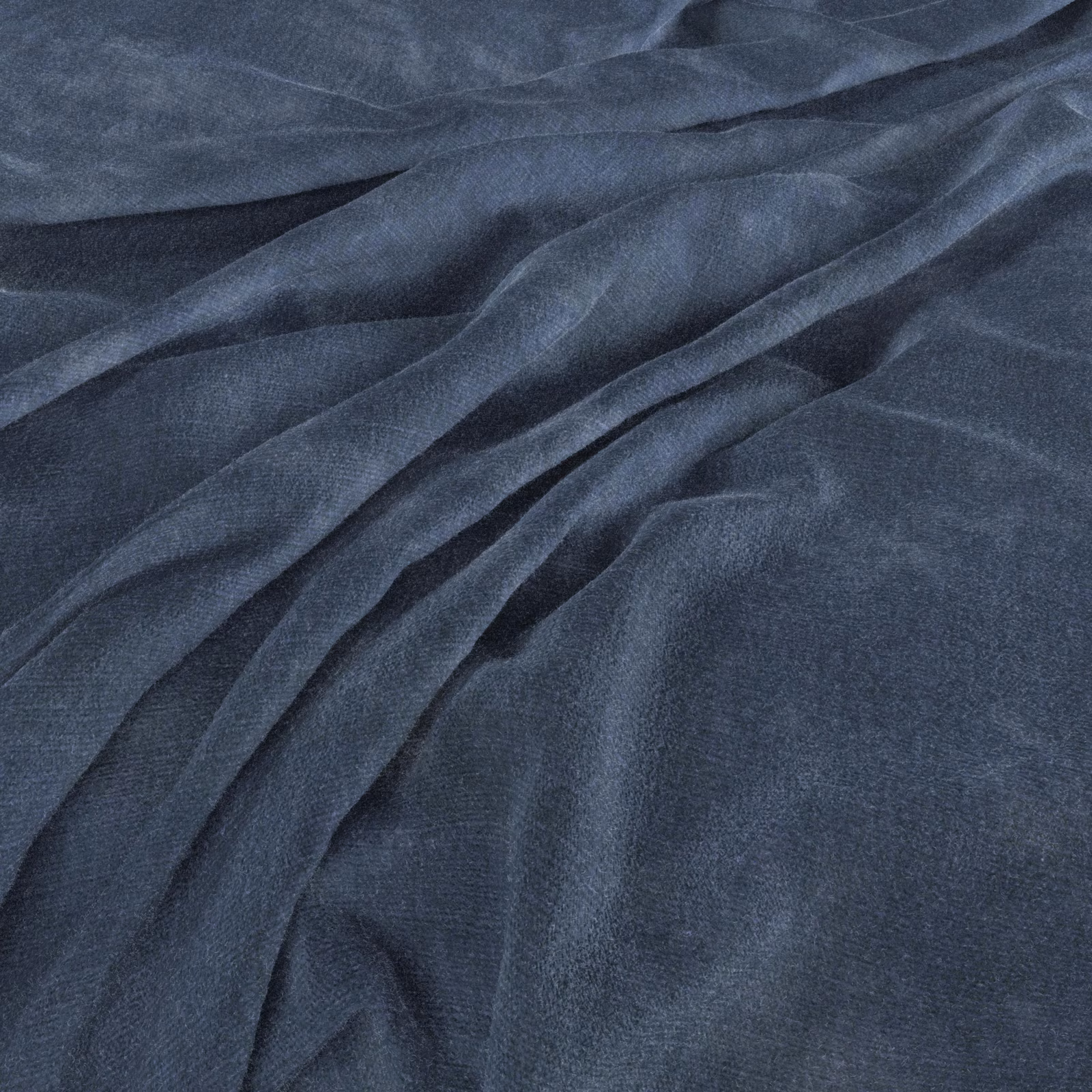 Deep ink-blue woven fabric gathered into soft folds with subtle slate highlights